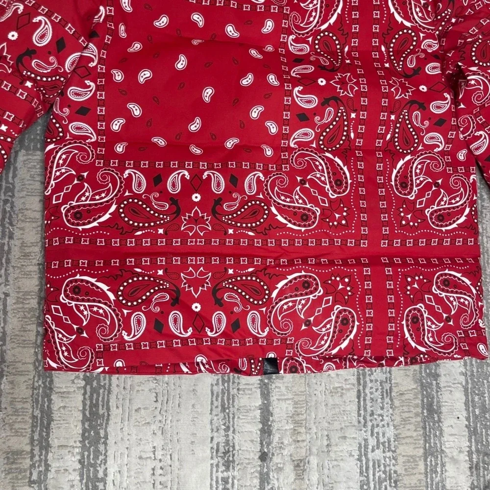 NEW Levis Mens Red Paisley‎ Bandana Western Puffer Jacket Sherpa Collar LARGE